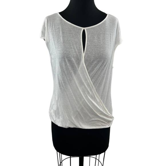 THEORY Diona Off White Short Sleeve Faux Wrap Crossover Blouse Top Size L - Picture 1 of 11